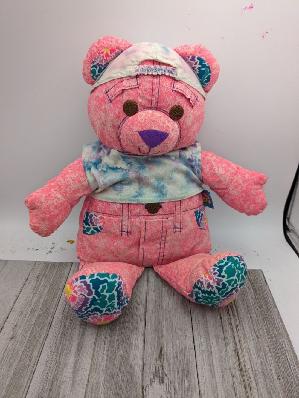 Vintage Tyco Doodle Bear Pink Denim With Clothes 1996 Stuffed Animal 16"